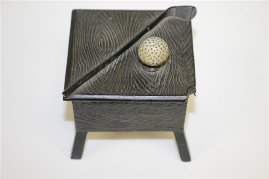 Classic Sand Box Style Metal Valuables Box with Golf Club & Dimple Golf Ball on Lid