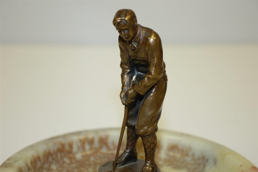 Classic Bronze Golfer Putting on Marble Base Ashtray