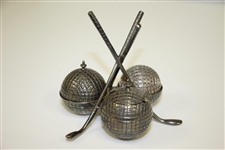 Golf Themed Salt, Pepper & Sugar Crossed Clubs with Golf Balls Caddy