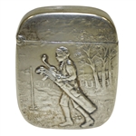 Vintage Sterling Silver Golfer with Golf Bag Themed Match Safe with Initials