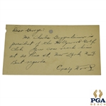 Craig Wood Signed 1935 Handwritten Card to PGA President George Jacobus JSA ALOA