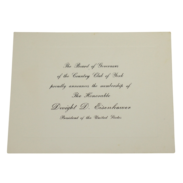 President Dwight D. Eisenhower Country Club of York by Board of Governors Membership Card
