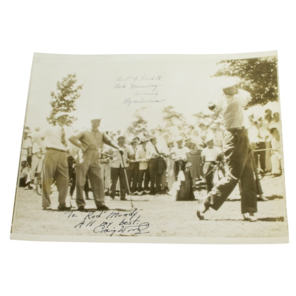Craig Wood & Byron Nelson Signed Original Photo of the Three to Rod Munday JSA ALOA