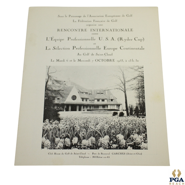 1953 French Post-Ryder Cup Exhibition Program - Golf de St. Cloud