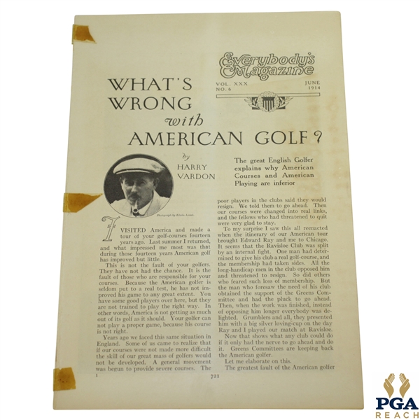 Harry Vardon 1914 Everybodys Magazine Article Whats Wrong with American Golf?