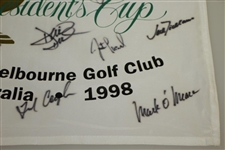 Complete Team Signed 1998 The President's Cup at Royal Melbourne Course Flag JSA ALOA