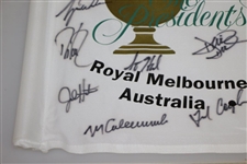 Complete Team Signed 1998 The President's Cup at Royal Melbourne Course Flag JSA ALOA
