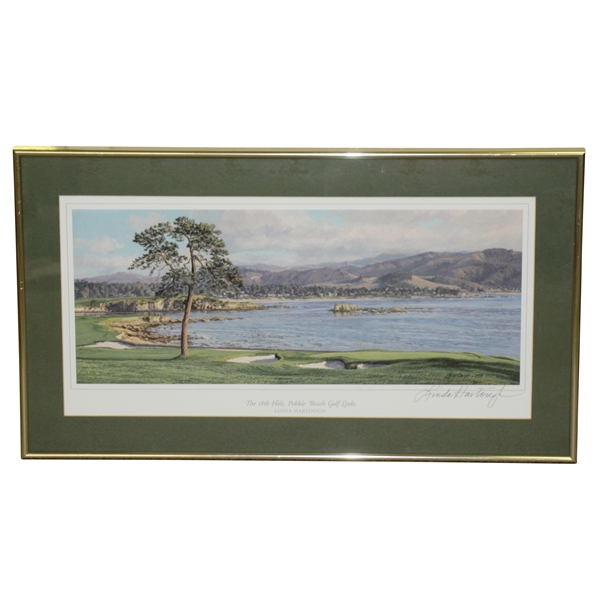 18th at Pebble Beach Golf Links Print Signed by Artist Linda Hartaugh JSA ALOA