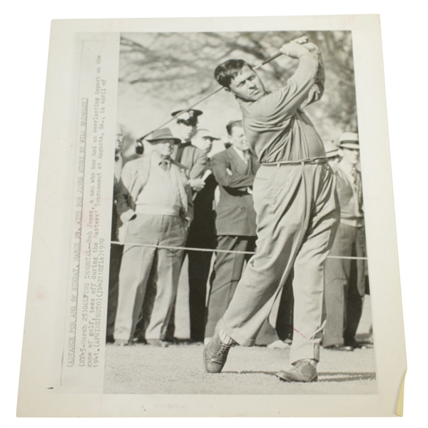 Bobby Jones 1976 Wire Photo of Jones Playing in 1941 Masters Tournament