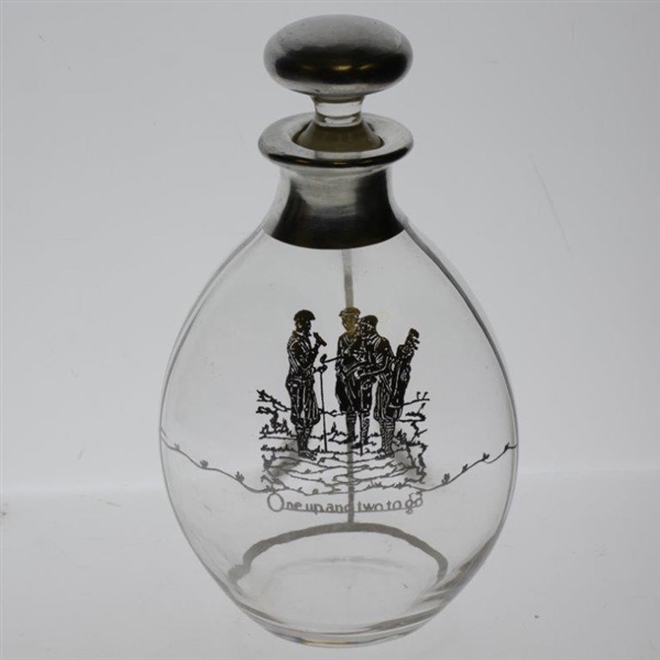 Circa 1920s "One up and two to go" Sterling Overlay Decanter with Stopper