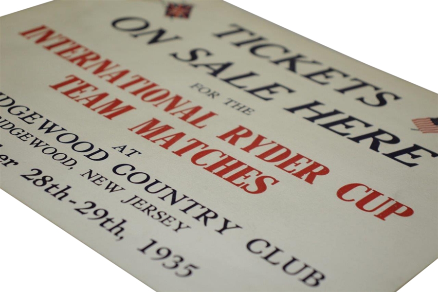 1935 Ryder Cup at Ridgewood Country Club Broadside 'Tickets On Sale Here' - Seldom Seen