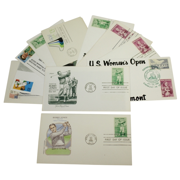 Twelve Golf Cachets - Bobby Jones, Oakmont, Babe Zaharias, & others