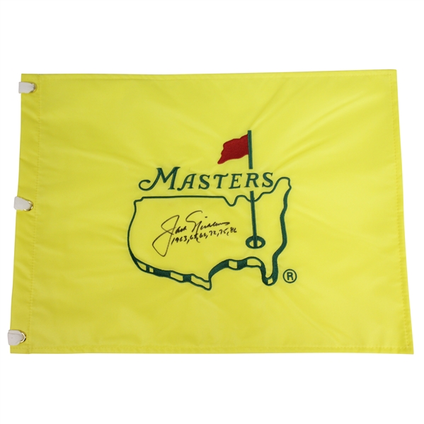 Jack Nicklaus Signed Undated Masters Flag with All Six Wins Notation JSA ALOA