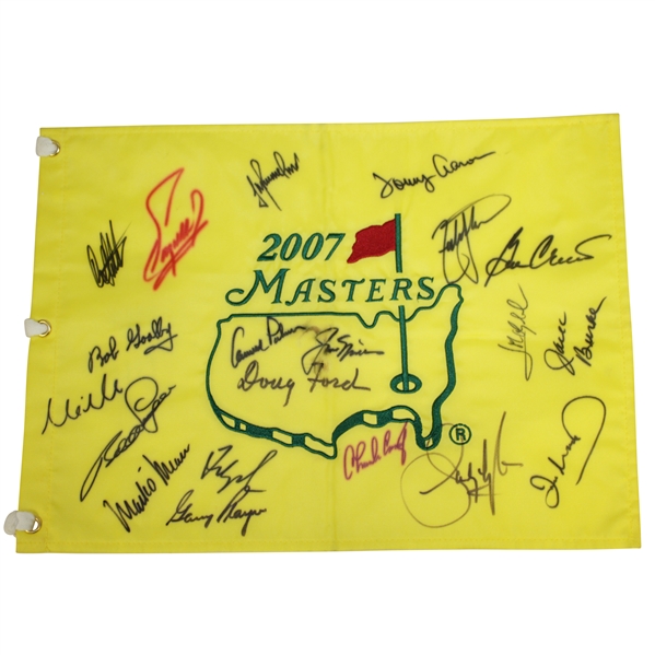 Palmer, Nicklaus, Player, & 17 Others Masters Champs Signed 2007 Masters Flag JSA ALOA