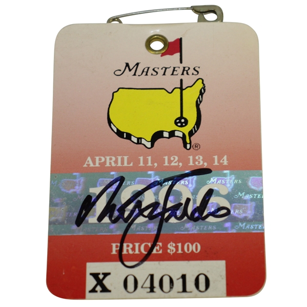 Nick Faldo Signed 1996 Masters Tournament Series Badge #X04010 JSA ALOA