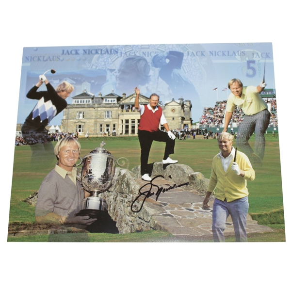 Jack Nicklaus Signed 8x10 Major Victories Composite Swilcan Bridge Photo JSA ALOA
