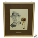Sam Snead Head Sketch & Putting Golf Stance Signed by Artist J. McQueen - Framed