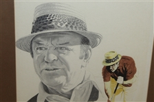 Sam Snead Head Sketch & Putting Golf Stance Signed by Artist J. McQueen - Framed