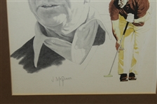 Sam Snead Head Sketch & Putting Golf Stance Signed by Artist J. McQueen - Framed