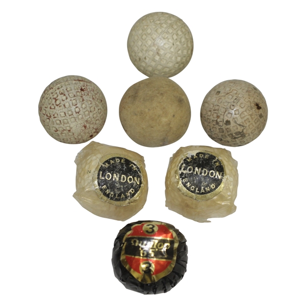 Seven Classic Mesh Golf Balls - Three Original Wrappers - Dunlop 65 & London (x2)