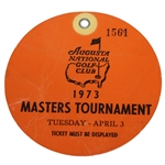 1973 Masters Tournament Tuesday Ticket - Tommy Aaron Win