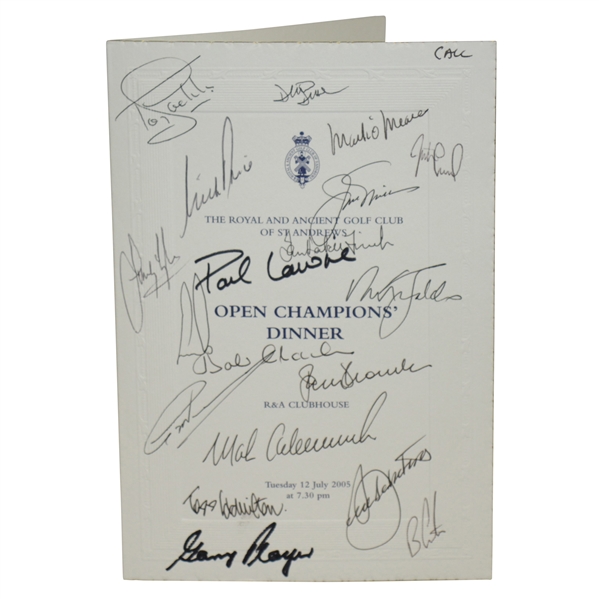Mark Calcavecchias 2005 OPEN Champions Dinner Menu Signed by Past Winners JSA ALOA