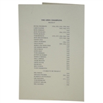 Mark Calcavecchia's 2005 OPEN Champions Dinner Menu Signed by Past Winners JSA ALOA