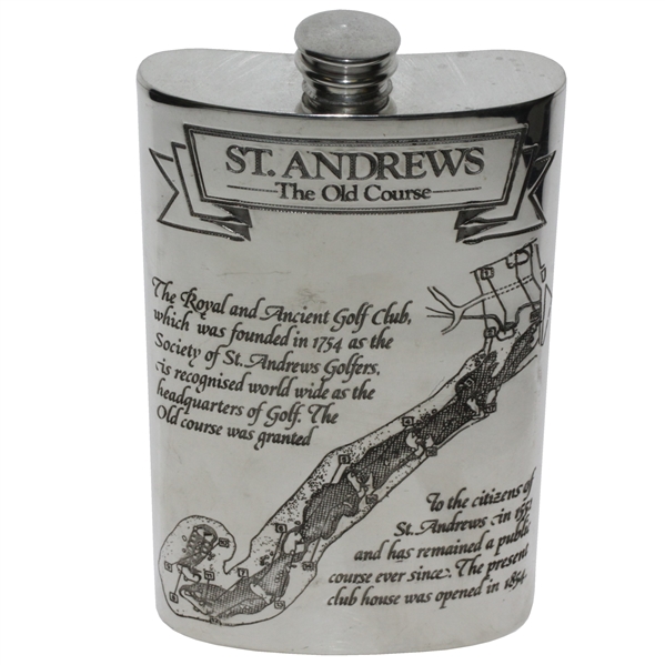 St. Andrews The Old Course Pewter Flask with Course Layout - Excellent Condition