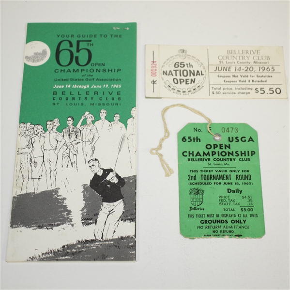 1965 US Open at Bellerive Country Club Guide, 2nd Day Ticket, & Series