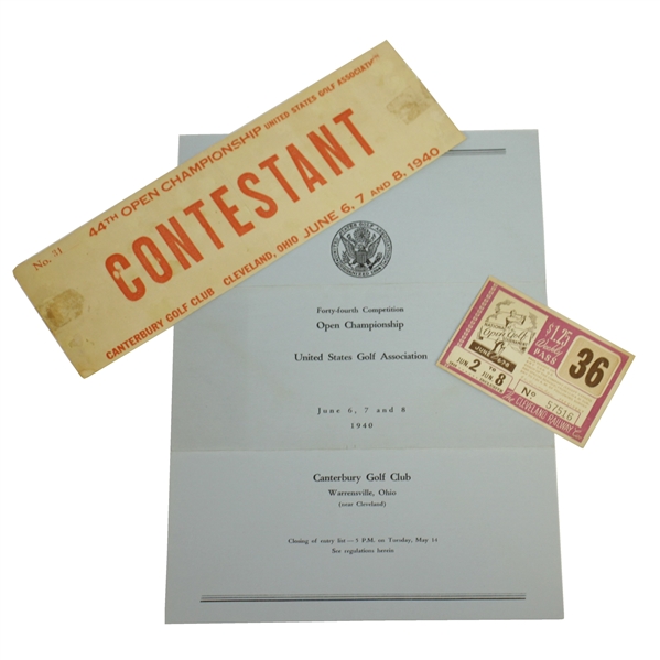 1940 US Open at Canterbury Booklet, Contestant Panel/Sticker, & Series Train Pass
