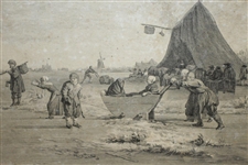 Les Amusements De L'Hiver Dutch Black And White Print - Framed