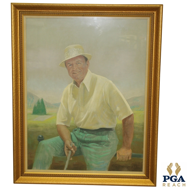 1977 Original Pastel Painting Of Sam Snead by Wilho H. Anderson - Framed