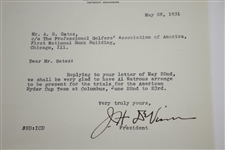 Oakland Hills President Signed Letter Allowing Al Watrous to Join 1931 Ryder Cup Team