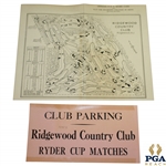 1935 Ryder Cup at Ridgewood Country Club Official Parking Pass & Scorecard with Map