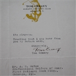 Tom Creavy Signed 1933 Ryder Cup Team Member Voting Inquiry - Why Not Him? JSA ALOA