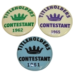 1961, 1962, & 1965 Titleholders Championship Contestant Badges - Augusta, Ga.