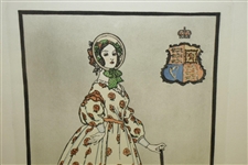 1840 Woman And Club w/ Crest Print Circa 1955