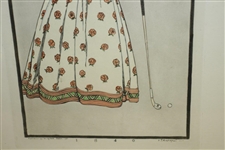 1840 Woman And Club w/ Crest Print Circa 1955