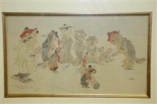 'The Old Scotch Terriers' Original Pencil And Gouache On Paper Signed by Artist JAS