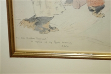 'The Old Scotch Terriers' Original Pencil And Gouache On Paper Signed by Artist JAS