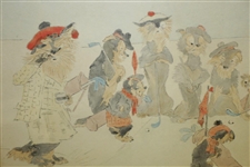 'The Old Scotch Terriers' Original Pencil And Gouache On Paper Signed by Artist JAS