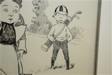 Circa 1900 Lady Golfer Cartoon Original Pen & Ink Drawing Signed by LMG