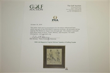 1899 Life Magazine Original Stitched Tapestry Of Golfing Couple