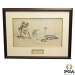 Circa 1901 Original Pen & Ink On Board Illustration of Ostrich, Snake & Monkey At 3rd Hole By J.S. Pughe