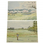 Two Tasuke Maebara Hand Painted Japanese Postcards - Sagami CC & Ibaragi CC
