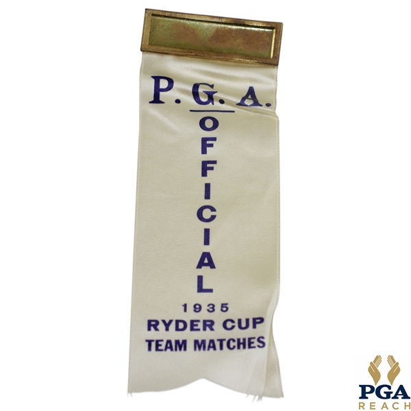 1935 Ryder Cup at Ridgewood Country Club Officials Badge & Ribbon - Seldom Seen