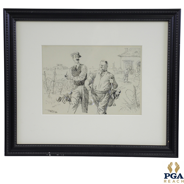 Circa 1910 Pastel & Ink on Board by Artist Frank Reynolds - Framed