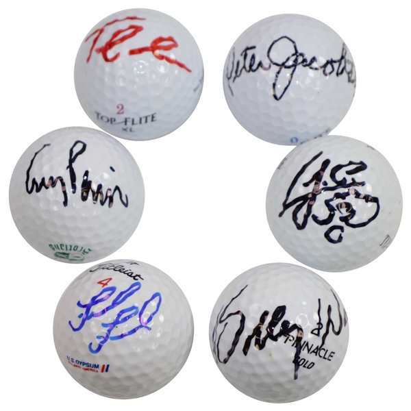 Peter Jacobsen, Tom Lehman, Fred Funk, Tom Lehman, Bobby Watkins, & Jose Coceros Signed Golf Balls JSA ALOA