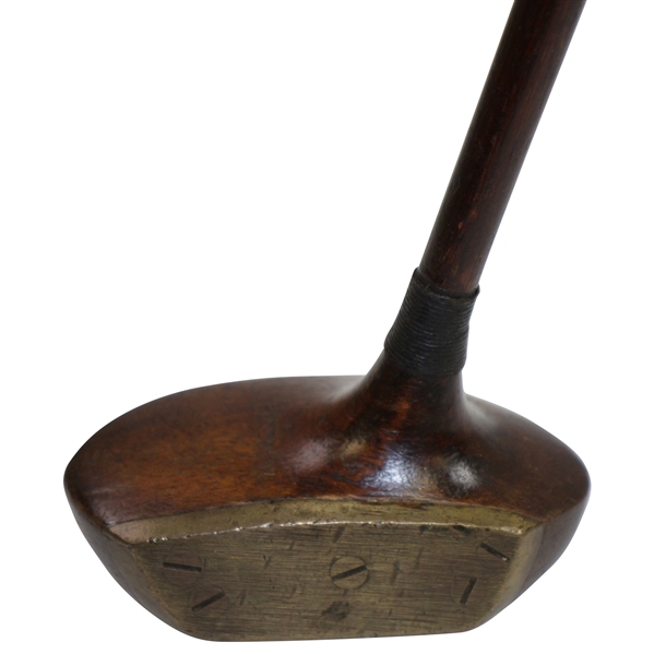 W Collins Oval Near-Center Shafted Mallet Putter with Brass Plate Face - Wright & Ditson Shaft Stamp