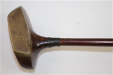 W Collins Oval Near-Center Shafted Mallet Putter with Brass Plate Face - Wright & Ditson Shaft Stamp